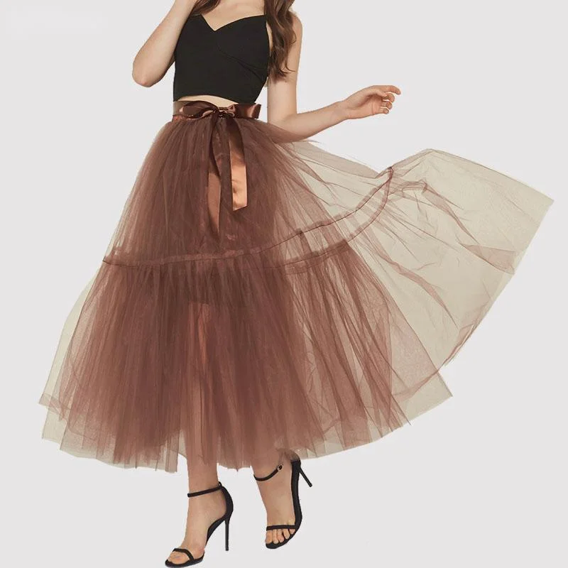 

Mingli Tengda Skirts Women Puffy 4 Layers Tulle Skirt High Waist Maxi Long Beach Boho Mesh Ladies Tutu Underskirt Petticoat Girl