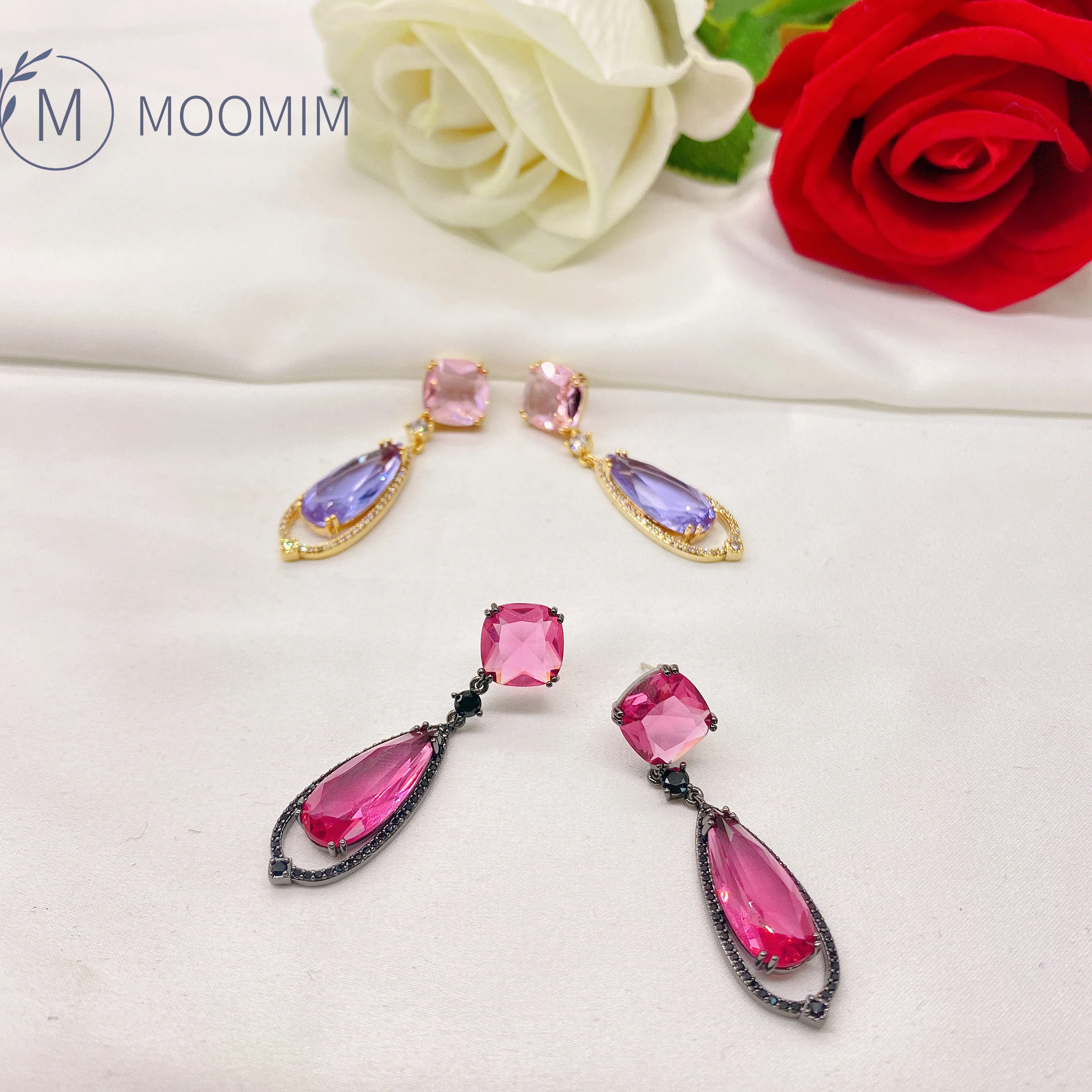 

Water Drop Ruby Purple Rhinestone Earrings Real Gold Plated Exquisite Attractive Romantic Evening Party Jewelry Accessories