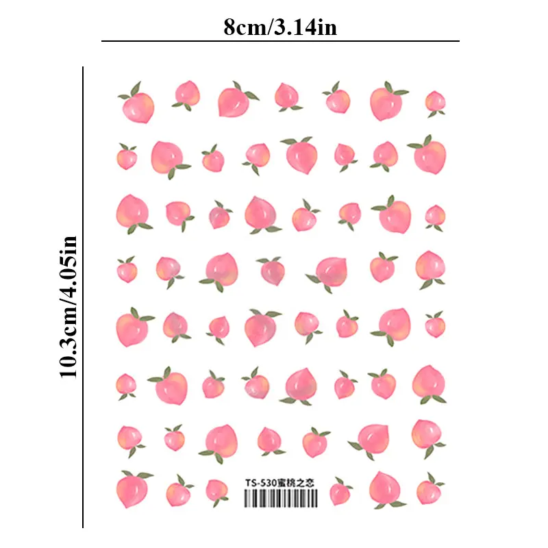 Милые вишневые персиковые фруктовые наклейки для ногтей 3D гравировка украшения