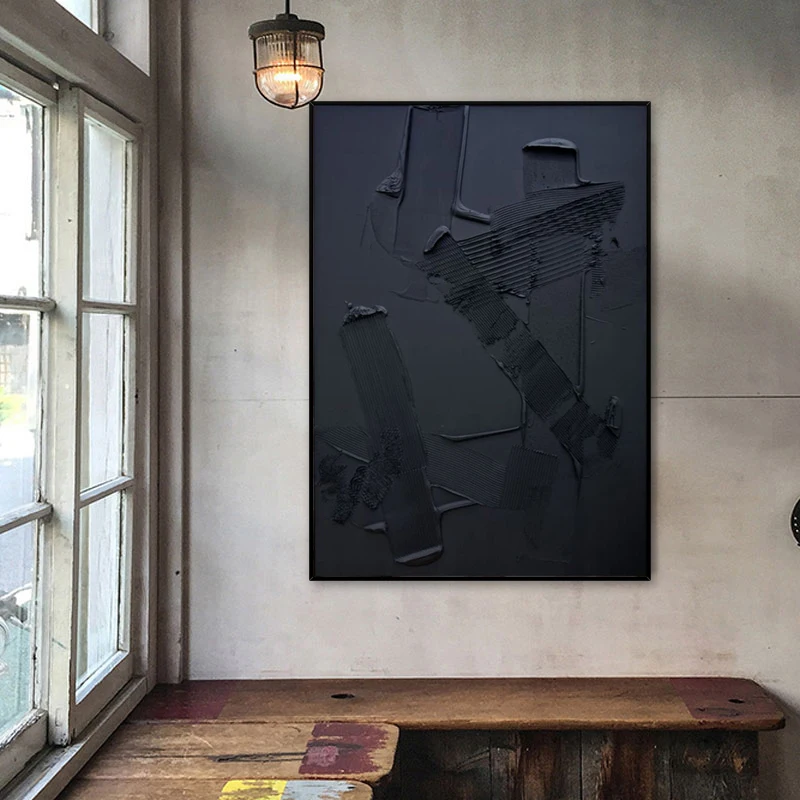 

Hand-Painted Abstract Painting On Canvas Large Wall Art Modern Home Decor Minimalist Art Textured Painting Black Art Wall Decor