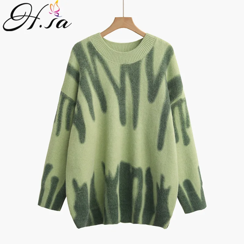 

H.SA Roupa de Muer 2021 Korean Fashion Women Pullover Sweaters Oneck Long Tie Dye Sweater Pull Jumpers jersey mujer Pull Femme