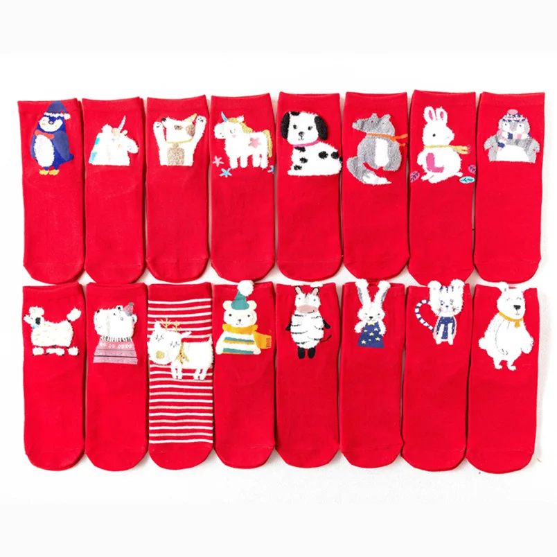 

Lovely Cartoon New Year Red Socks Christmas Gift Classic Warm Casual Fashion Harajuku Funny Cute Popular Socks For Women