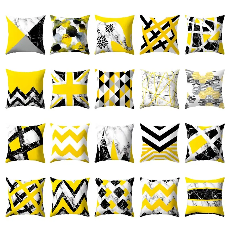 

Yellow Stripe Triangular Wave Print Customized Cushion Cover Marble Geometric Throw Decorative Pillowcase 45x45 Home Decor