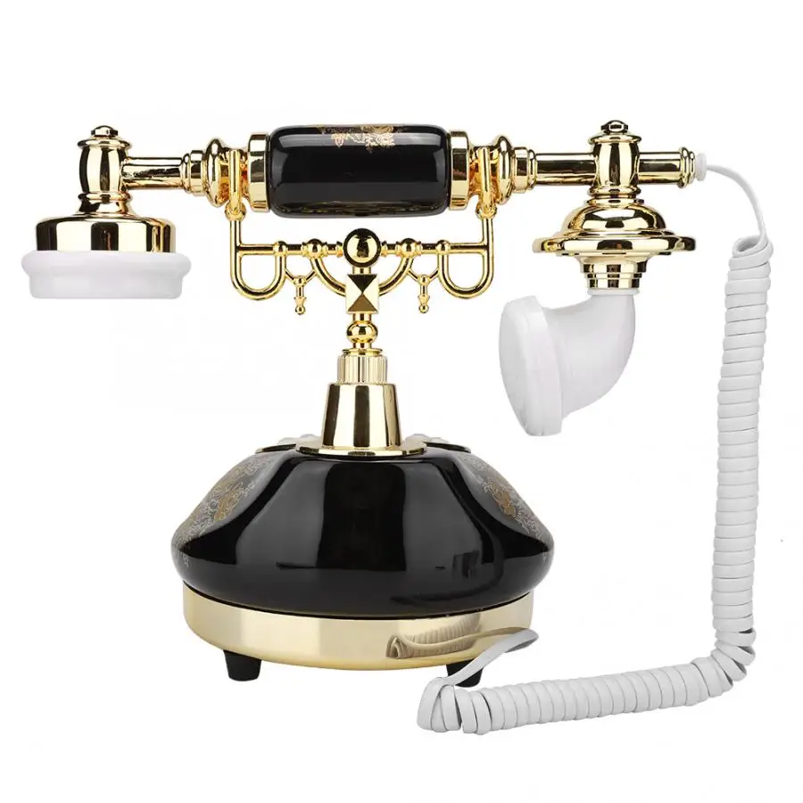 Стационарный телефон искусственная керамика черный золотой цветочный узор