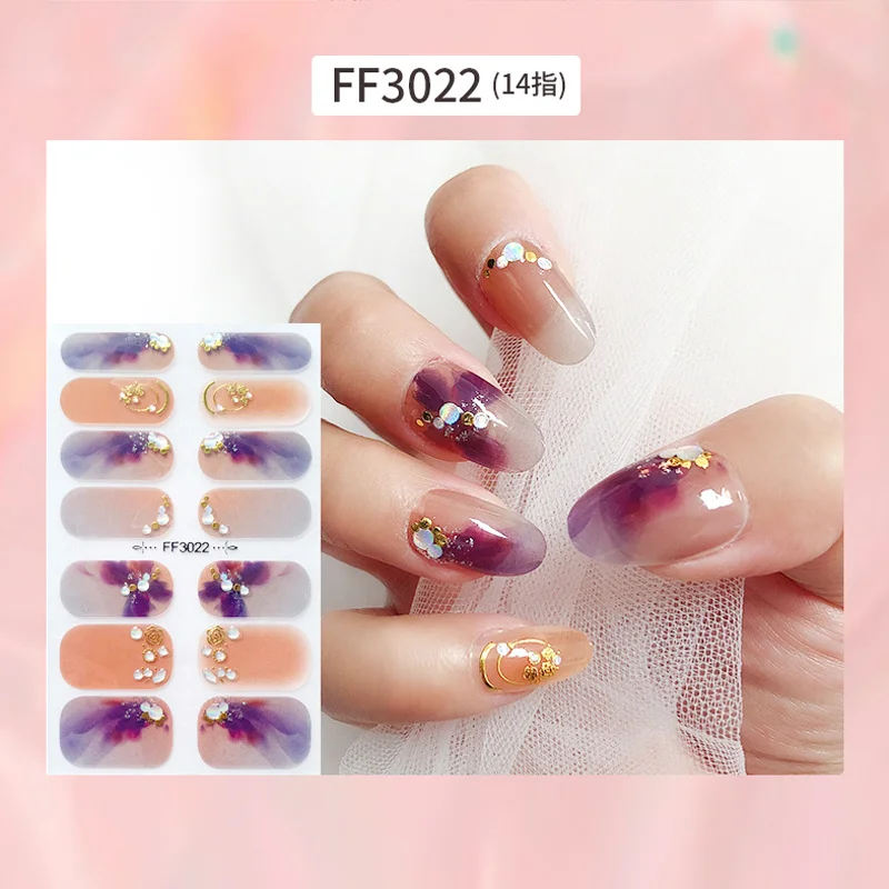 

14tips/sheet Full Cover Colorful 3D Nail Stickers Warps Adhesive Decals Butterfly Glitter Polish DIY Nail Art Beauty Accessories