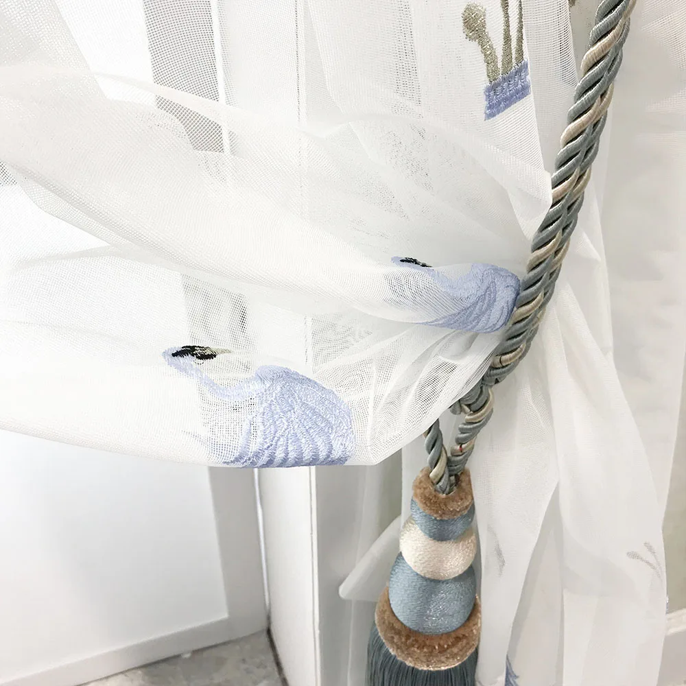 Отделка Тюль отвесная вуаль шторы для гостиной окно экран Лебедь вышивка розовый