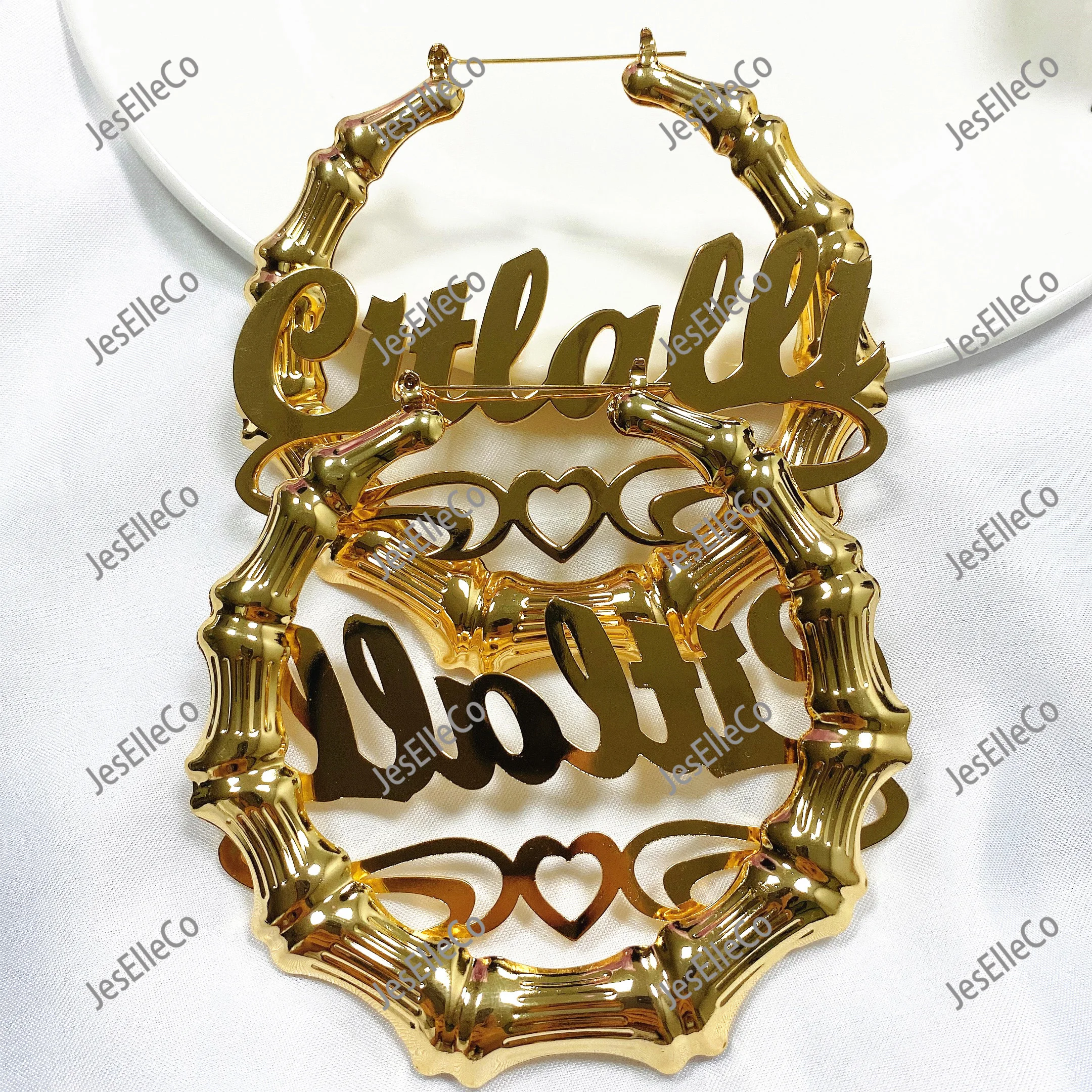 Индивидуальные Бамбуковые серьги персонализированные кольца с именем ювелирные