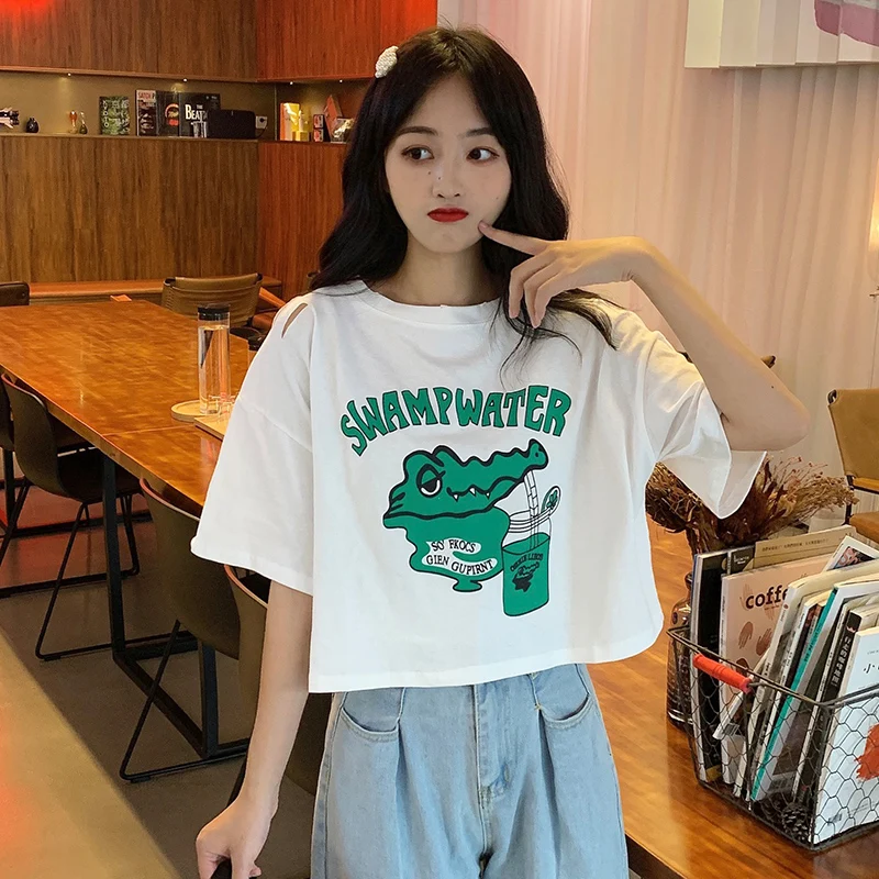 

Short Sleeve T-shirt Women Summer Loose-Fit Korean-style T-shirt Students Short Round Neckline T-shirt Women