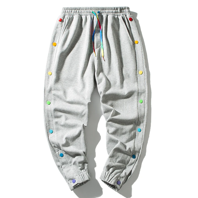 

2021 Men Hip Hop Sweatpants Pants Side Buttons Men's Elastic Waist Loose Style Joggers Trousers
