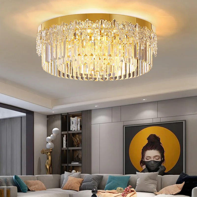 

Потолочная люстра для гостиной 2021, спальни, круглая Хрустальная Подвесная лампа, декоративный потолочный светильник для столовой