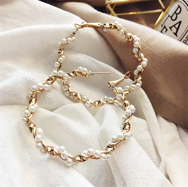 Серьги SexeMara 2019 New Statement Simulated Pearl Wrap Big Circle для женщин, персонализированные модные украшения для ушей в стиле хуп, с бринками.