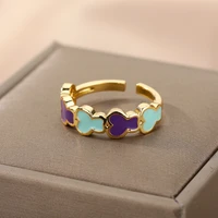 trendy enamel bule butterfly rings for women cute animal colorful enamel geometric adjustable finger ring boho jewelry gift