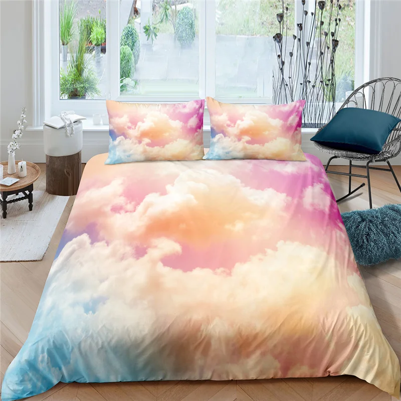 

Home Living Luxus Farbige Wolken Drucken 2/3Pcs Weiche Bettbezug Kissenbezug Königin und König Größe Kinder Bettwäsche set EU/US
