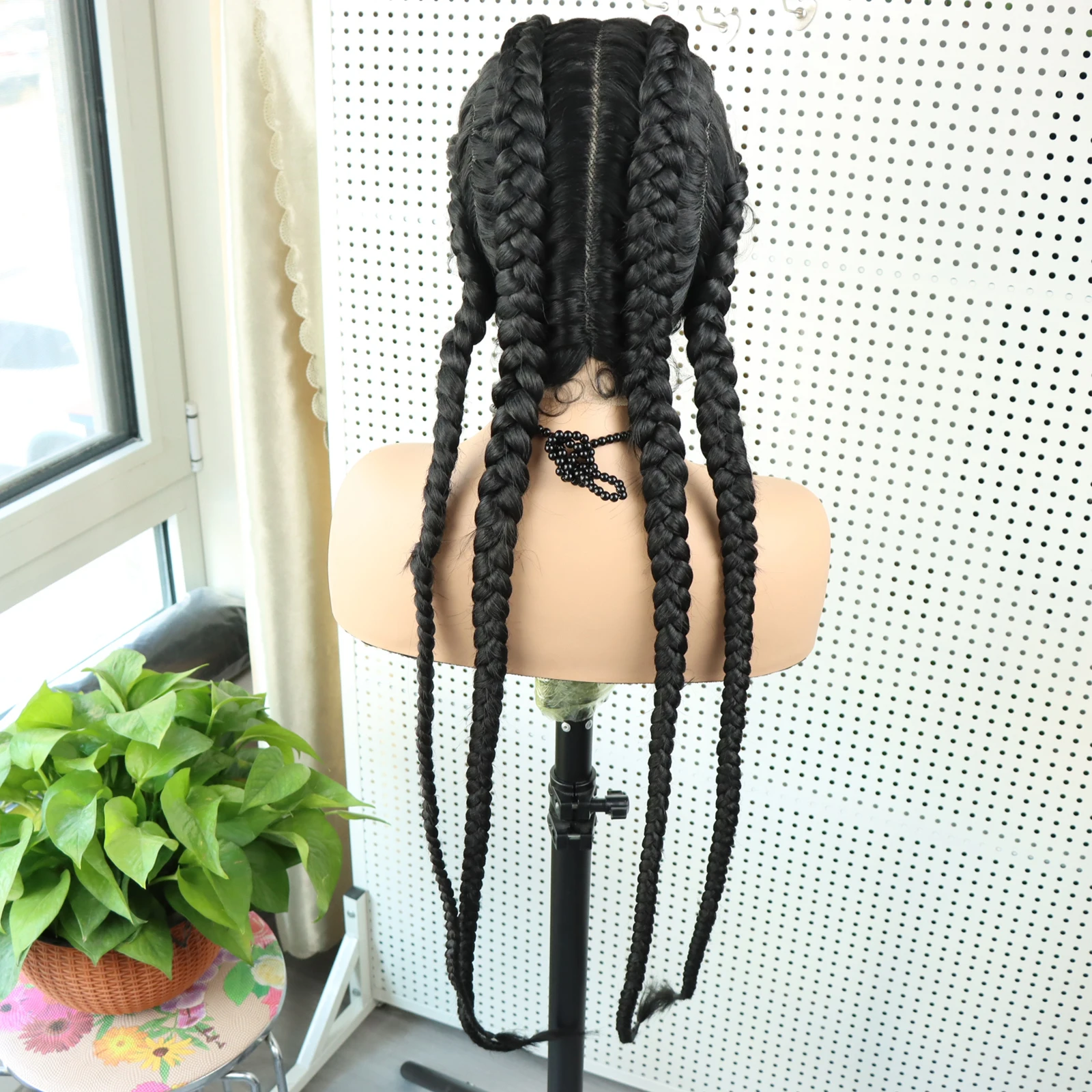 Синтетический Плетеный парик на сетке спереди афроамериканский черный цвет 4