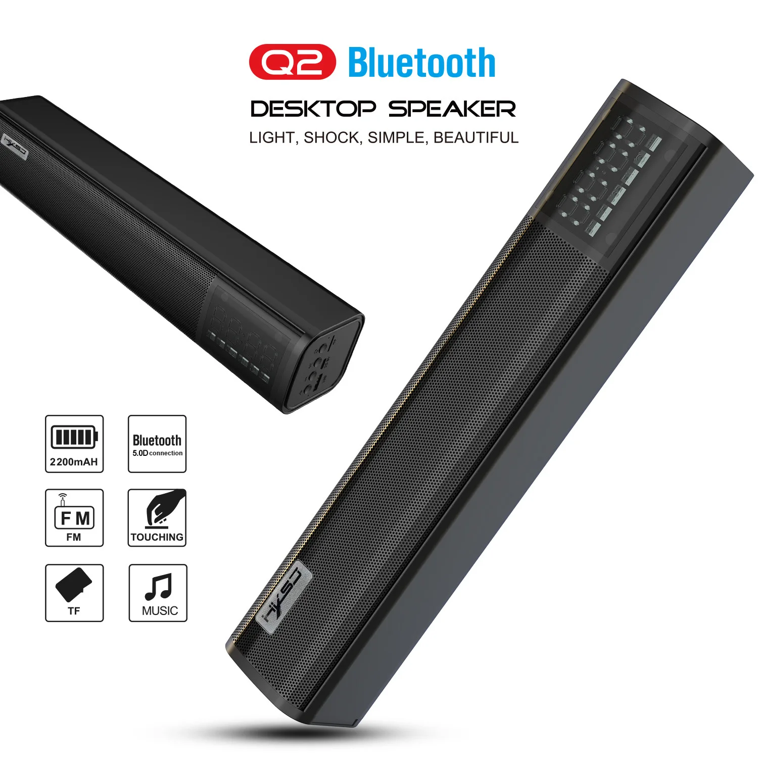 

New Q2 Bluetooth 5.0 Bluetooth Audio 10W Power Built-in 2200ma Battery Long Audio Loudspeaker Box