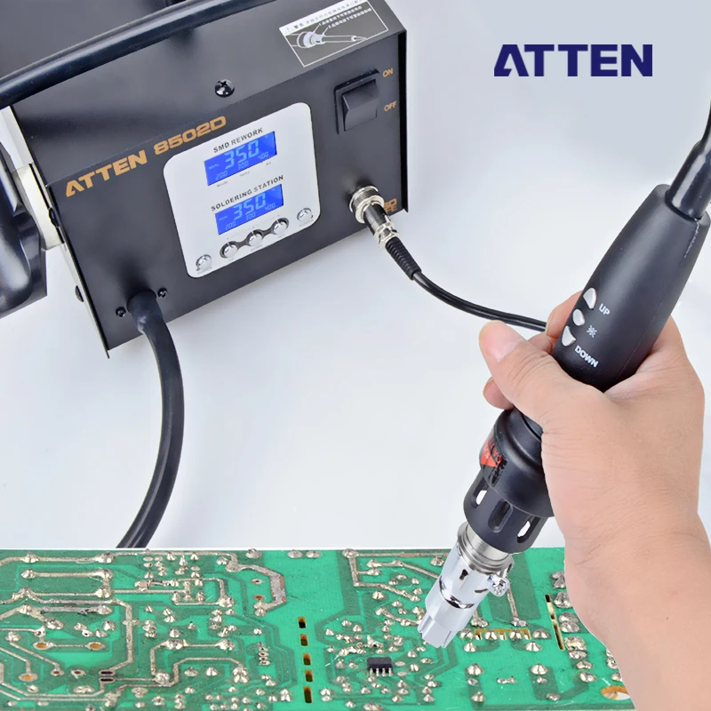 Оригинальная ATTEN AT8502D комбинированная интеллектуальная Распайка Расширенная паяльная станция для горячего воздуха