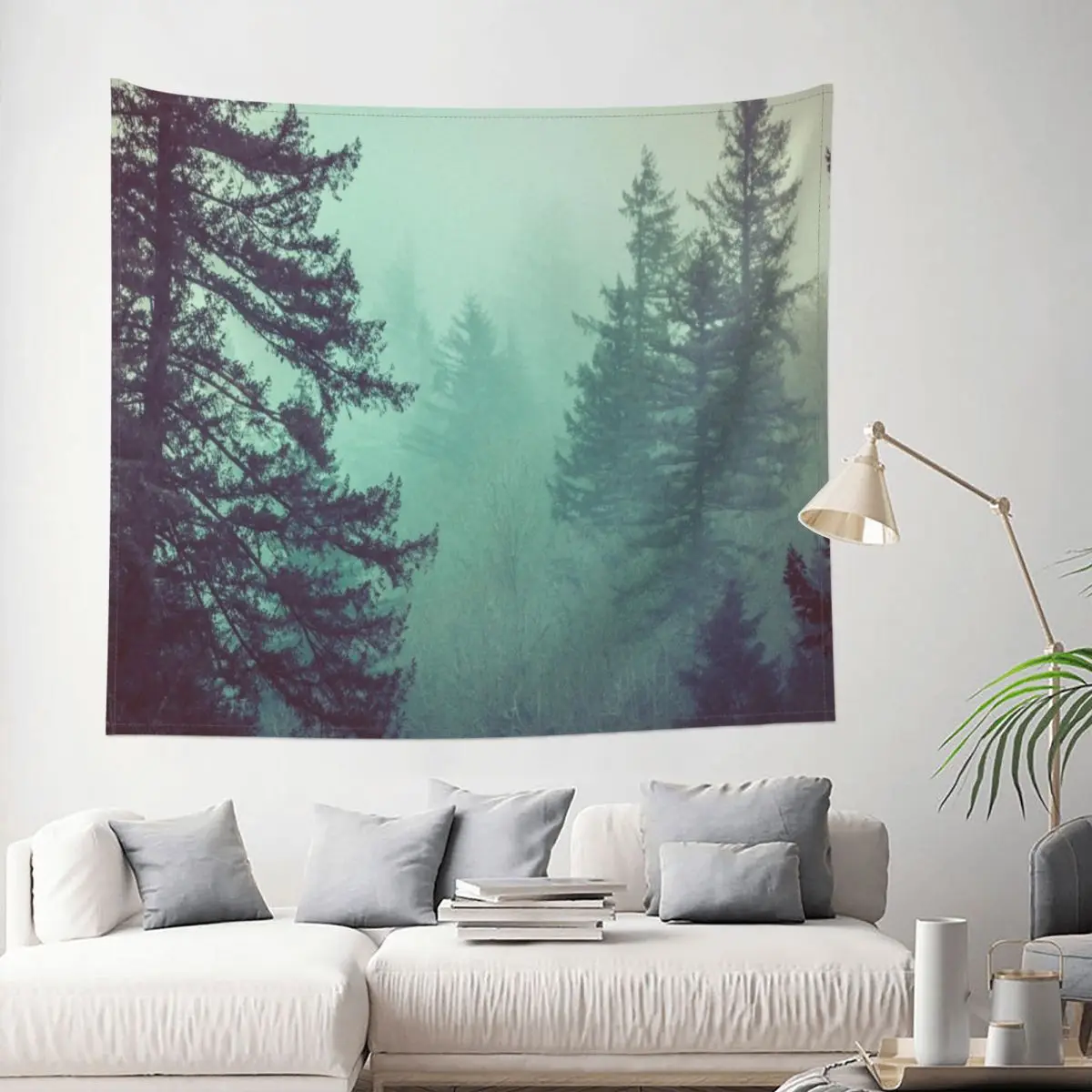 

Forest Fog Green Trees Vintage Pacific Tapestry Nature Landscape Decoration Wall Room Home Decor Hanging Living room Kawaii Cute