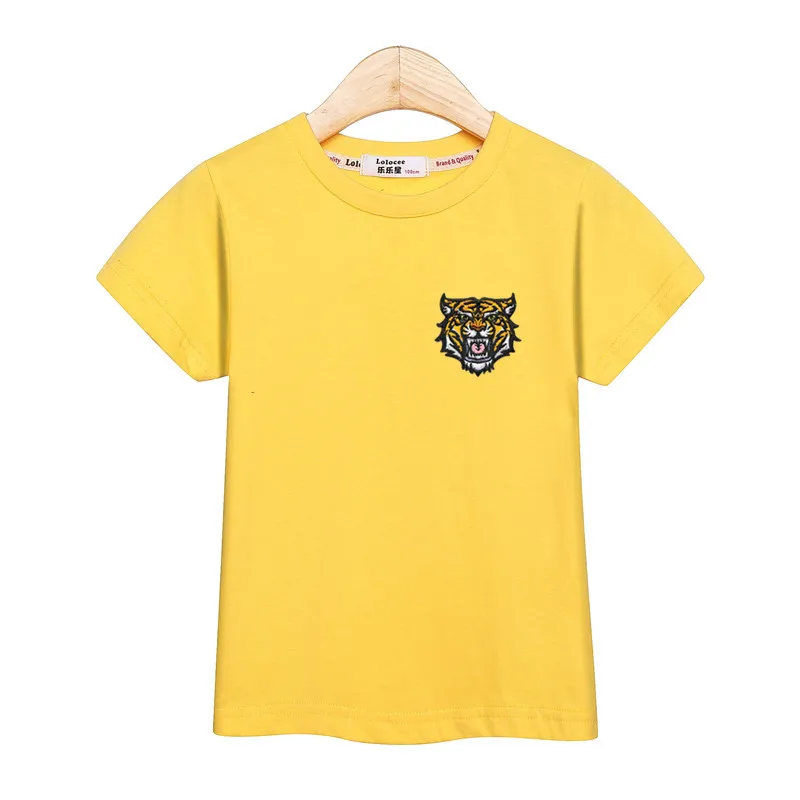 Детская модная рубашка с вышивкой Футболка С Рисунком Тигра на груди для