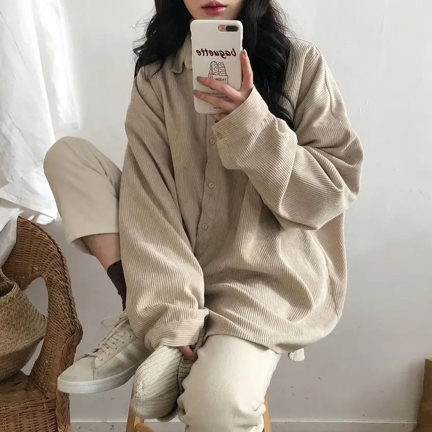 

Jacket shirt top Ladies jacket Harajuku style corduroy casual loose 2021 jacket female Korean style fashion loose top