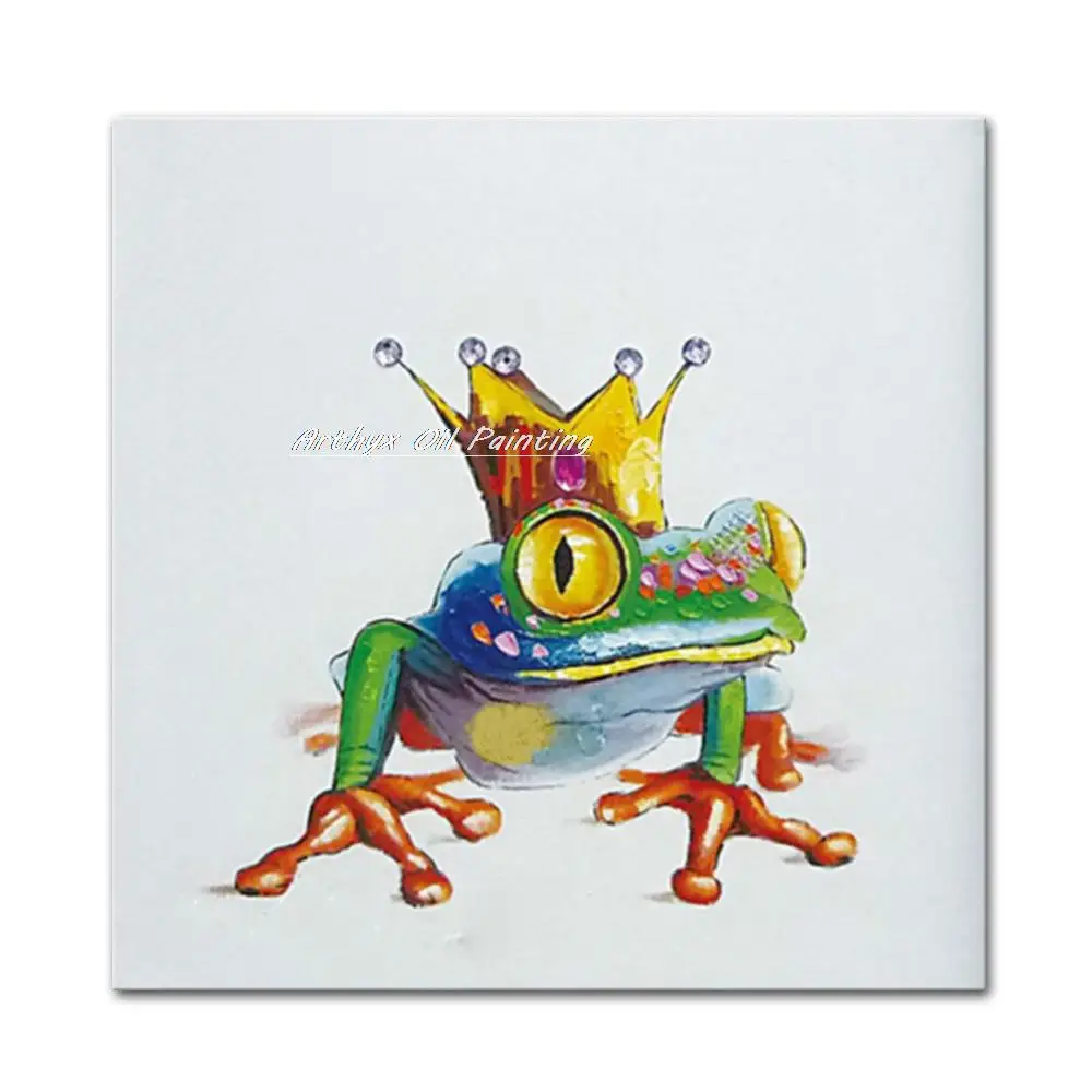 

Arthyx Decorative Pop Art Hand Painted Modern Abstract Animal Frog Oil Painting On Canvas Wall Pictures For Kids Room Home Decor