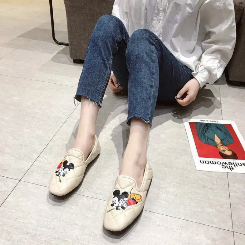 Туфли женские в британском стиле однотонные из кожи с 3D принтом рисунком Микки