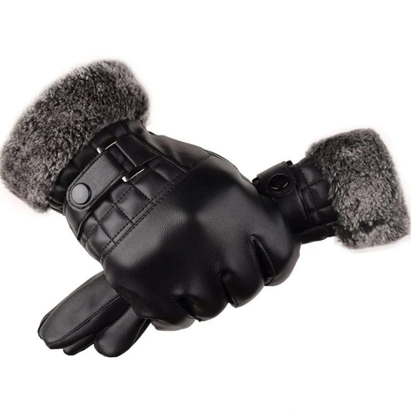 Новые зимние мужские теплые кожаные перчатки очень флисовые для спорта на