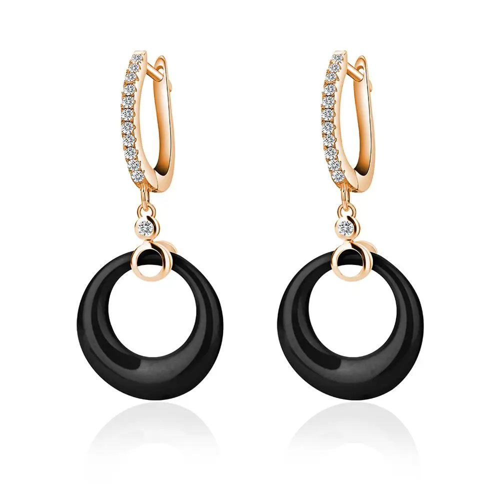 gold and black D HanCheng новые модные серебряные Висячие Длинные круглые керамические циркониевые серьги-капли с драгоценным камнем для женщин ювелирные изделия brincos bijoux - Окраска металла: gold and black D