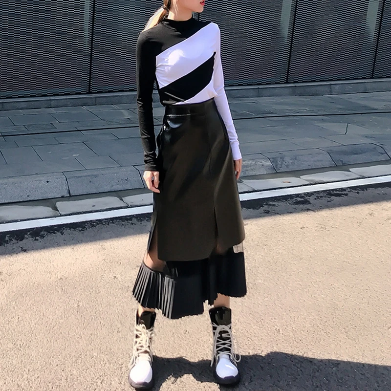 RealShe Для женщин юбка длинные Высокая талия с однотонными оборками Jupe