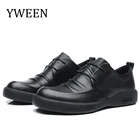 Мужская кожаная обувь YWEEN, повседневная обувь с круглым носком, на шнуровке, для отдыха