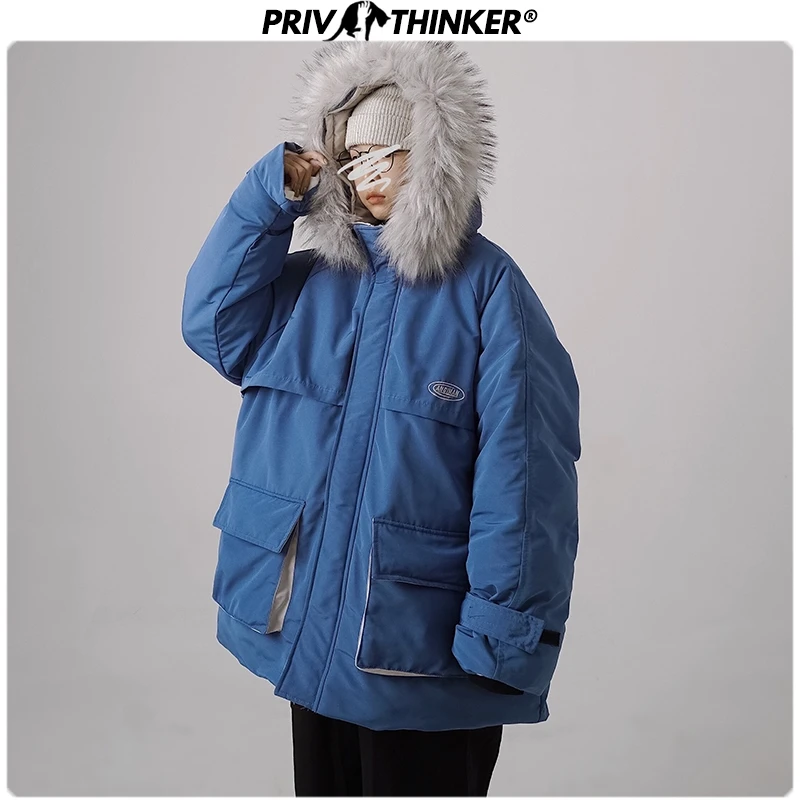 Privathinker, женский большой меховой воротник,, зимняя парка с капюшоном, пальто, Мужская теплая утолщенная куртка, Мужская Уличная одежда, Корейская верхняя одежда, парки