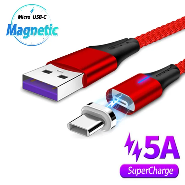 Магнитный зарядный кабель для телефона 1 м 2 магнитный Usb типа C Micro быстрой зарядки