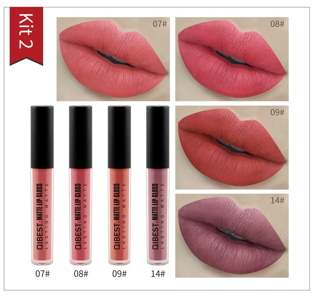 

Qibest 4 Color Mixed Color Set Lip Gloss Matte Non Stick Cup Liquid Lipstick Lip Glaze Manufacturers Wholesale Cosmetic Gift Hot