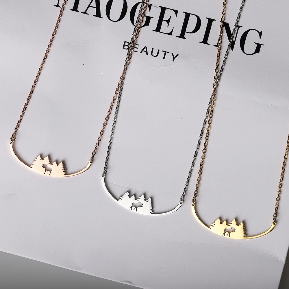 

Цепочка с подвеской в виде леса и лося, из нержавеющей стали