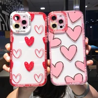 cute graffiti love heart clear phone case for iphone 13 pro max 12 11 x xs xr 7 8 plus fashion transparent soft shockproof cover