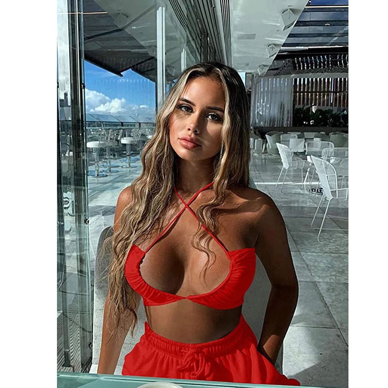 

Women's Sexy Criss Cross Lace Up Sling Basic Bow Tie Crop Top