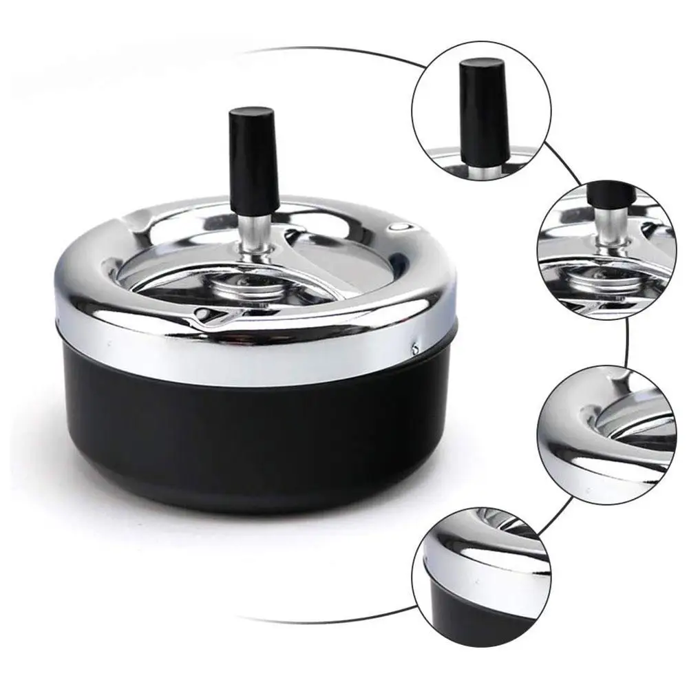 

1pcs Windproof Press Rotating Lid Ashtray Metal Modern Home Ashtray For Men Smoker Gift Office Hotel Rotating K4D9
