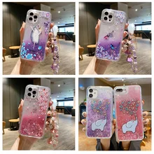 Floral Water Liquid Glitter Hand Strap Phone Case for OPPO A31 A8 A5 A9 A11K A52 A53 A72 A79 A83 A91 A92S F5 F7 Soft Cover
