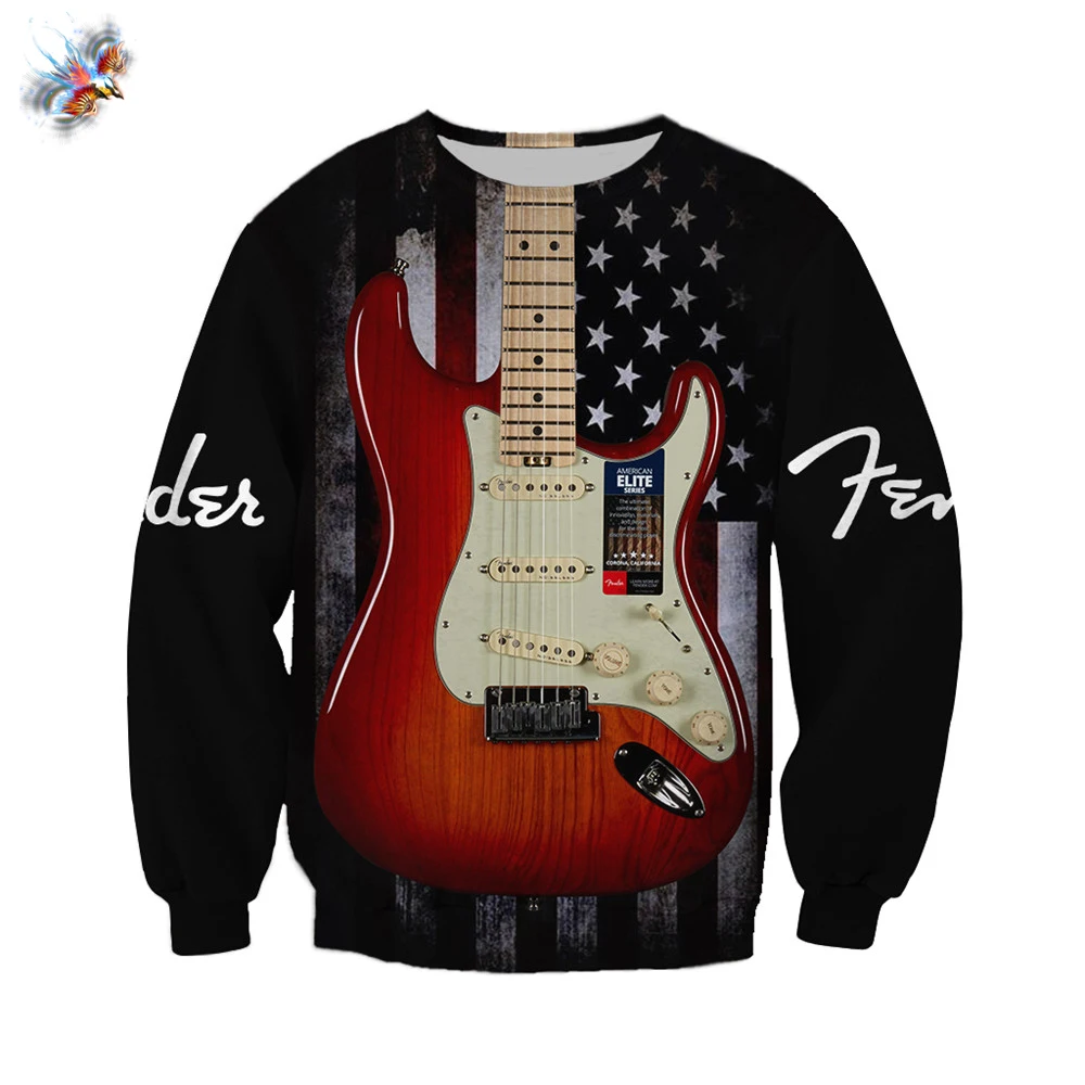 

New stylish men's sweater, beautiful electric guitar, 3D all-printed sweater, unisex, hip-hop casual, thin sweater, large size