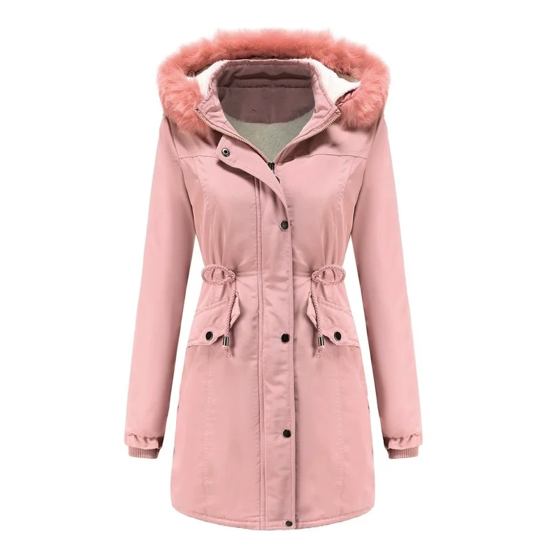 

Autumn and Winter New Warm Cotton Padded Cotton Padded and Velvet Padded Jacket Women's Detachable Hat Large Fur Collar Jacket