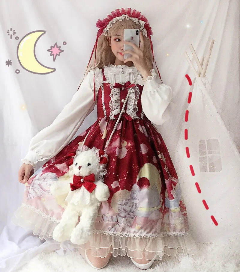 Платье в стиле Лолиты; милое платье в японском стиле Kawaii; платье принцессы для девочек в винтажном готическом стиле; кружевная розовая летняя юбка с принтом