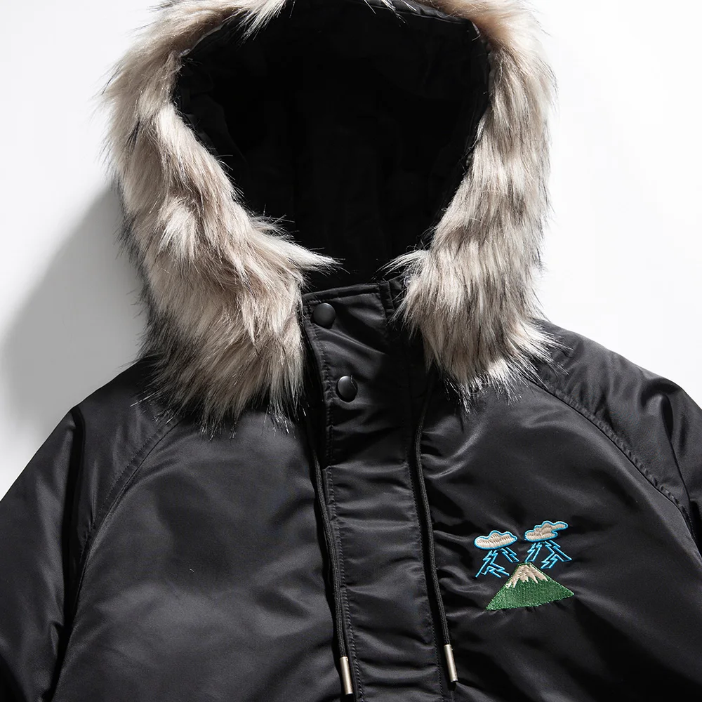 Aolamegs Winter Jacket Men Cute Embroidery Graphic Thick Hooded Bomber Coat High Street Cool Fashion Warm Outwear Men Streetwear