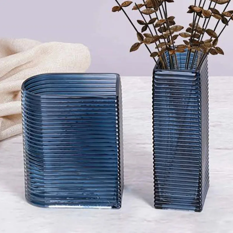 

European Horizontal Stripes Glass Hydroponics Art Vase Home Decoration Accessories nLiving Room Table Decoration Flower Vases