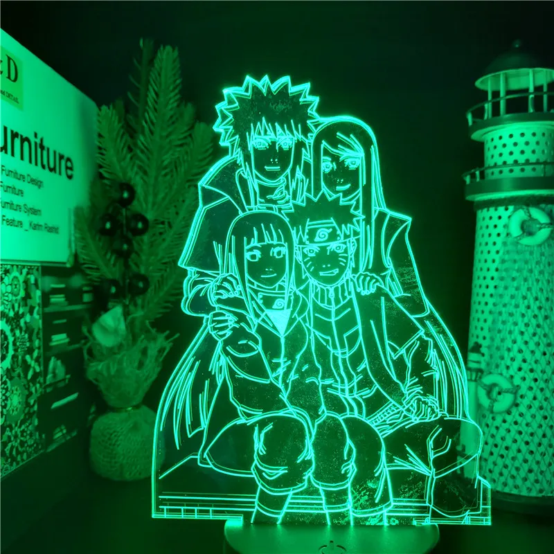 Ночник Bandai Naruto Kushina Hinata Minato 3D иллюзия ночники аниме светодиодный ная лампа