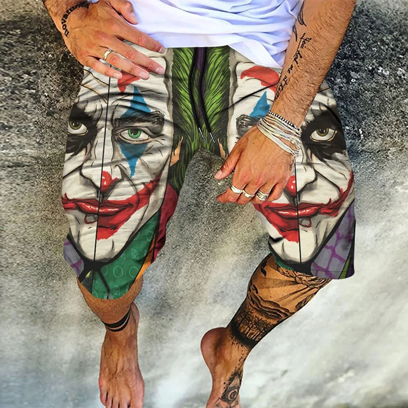 

Clown Print Breathable Quick Drying Men Shorts Bermuda Beach Pants Hawaii Surf Casual Sports Pocket Drawstring Streetwear