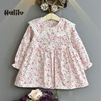 Halilo Floral Girls Dresses Long Sleeve Autumn 2021 Peter Pan Collar Princess Costume Christmas Boutique Kids Clothing