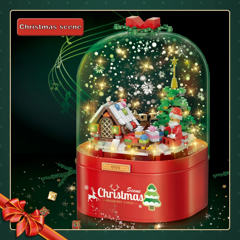 building block merry christmas decorations toys musical music box doll house dollhouse santa claus presents gift for boys girls free global shipping