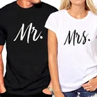 Парная футболка King Queen с надписью MR и MRS, летняя модная женская футболка для пары, повседневные женские топы с круглым вырезом