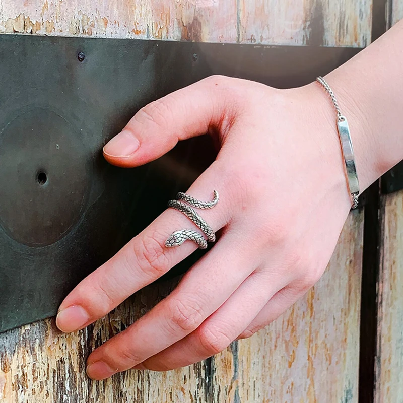 Модные кольца Kinel в виде змеи для женщин кольцо из тибетского серебра с тяжелыми