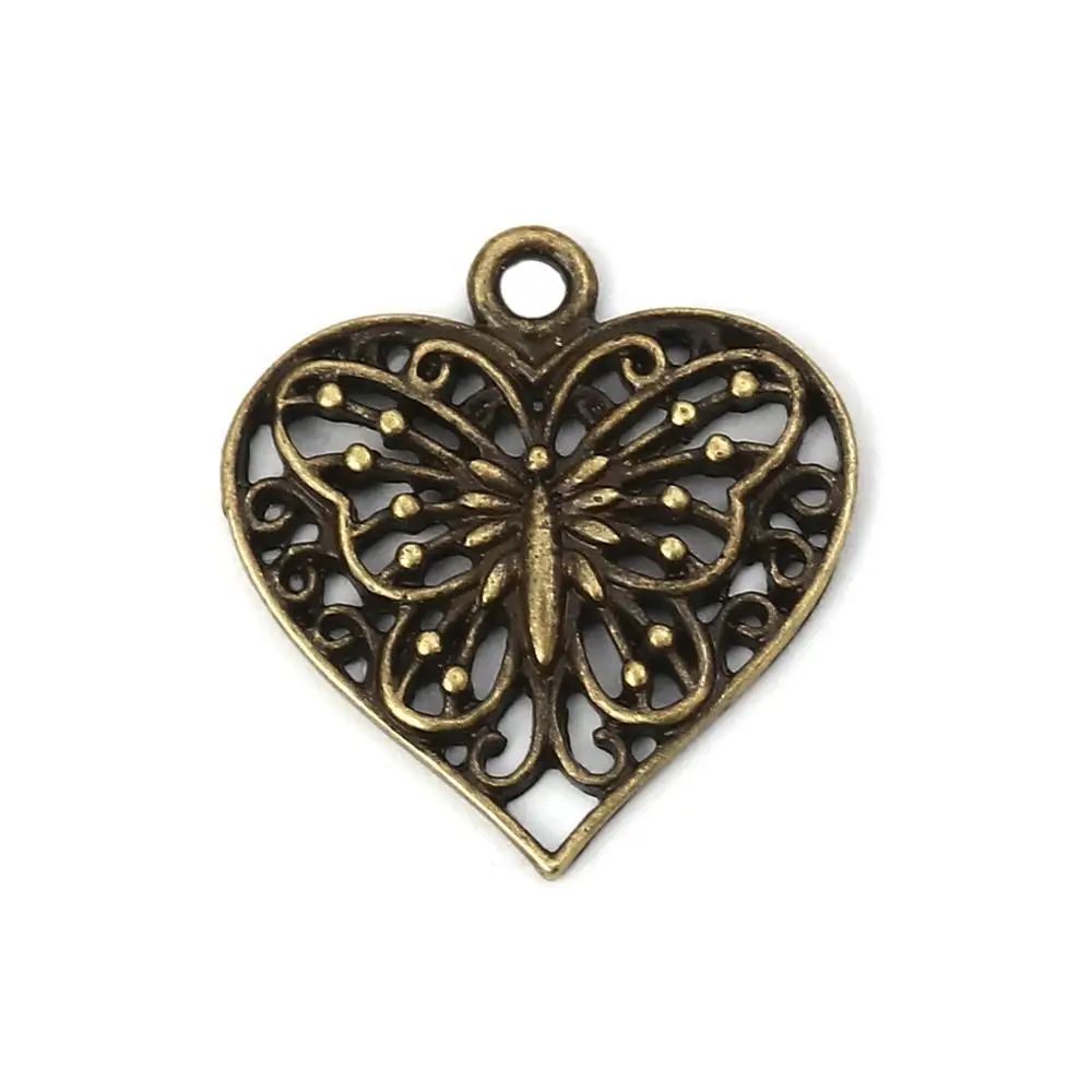 DoreenBeads винтажные подвески из цинкового сплава сердце античная бронза Бабочка
