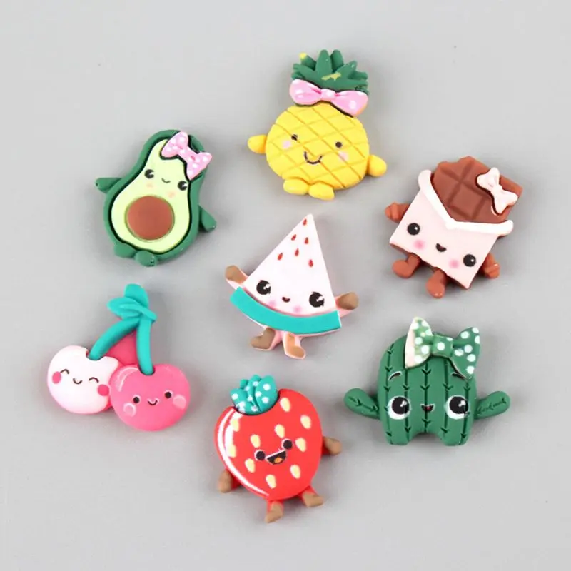 

Mixed Mini Cartoon Pendant Fruits Flat Back Cabochon Kawaii DIY Resin Crafts Cherry Avocado Chocolate Hair Bow Decor